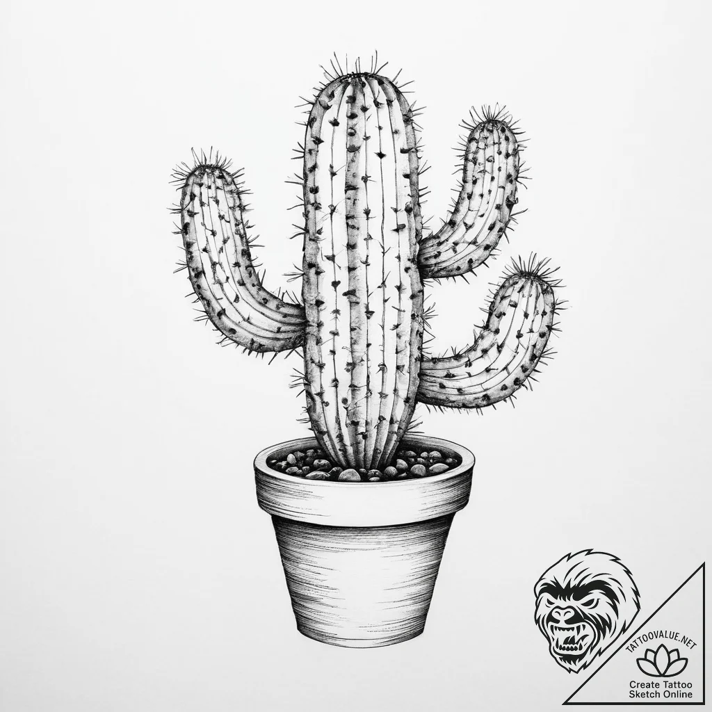 Cactus - tattoo sketch (№1755723631_0, 20.08.2025 21:00) — tattoovalue.net