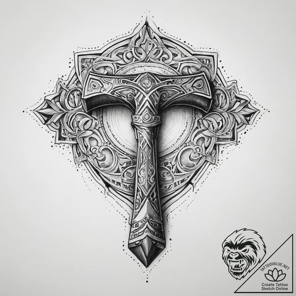 Tattoo sketch: a stylized anvil and hammer fo... - tattoo sketch (№1755723833_0, 20.08.2025 21:03) — tattoovalue.net
