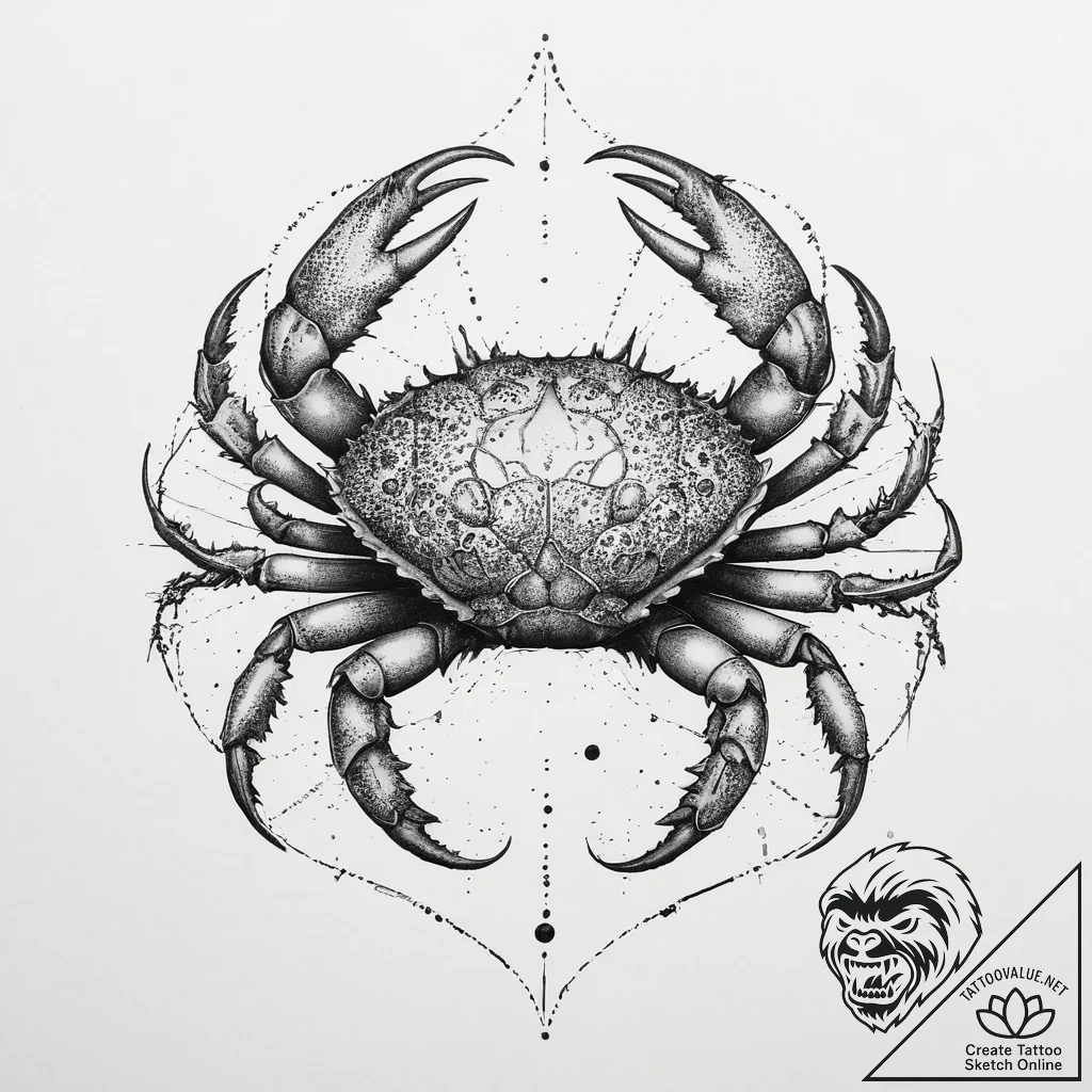 Tattoo design a realistic cancer crab, intric... - tattoo sketch (№1755724244_0, 20.08.2025 21:10) — tattoovalue.net