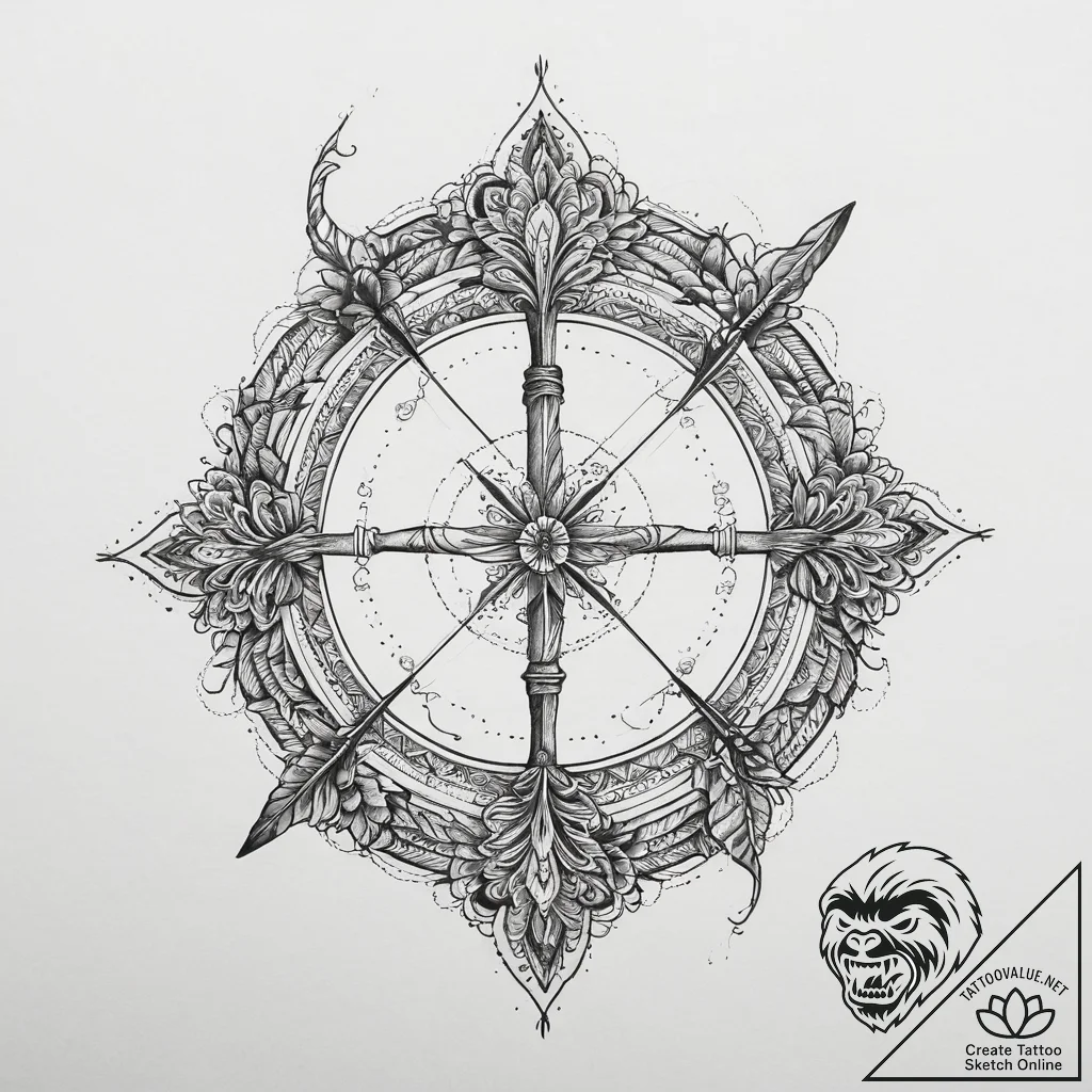 Tattoo sketch a traditional archery bow, unst... - tattoo sketch (№1755724452_0, 20.08.2025 21:14) — tattoovalue.net
