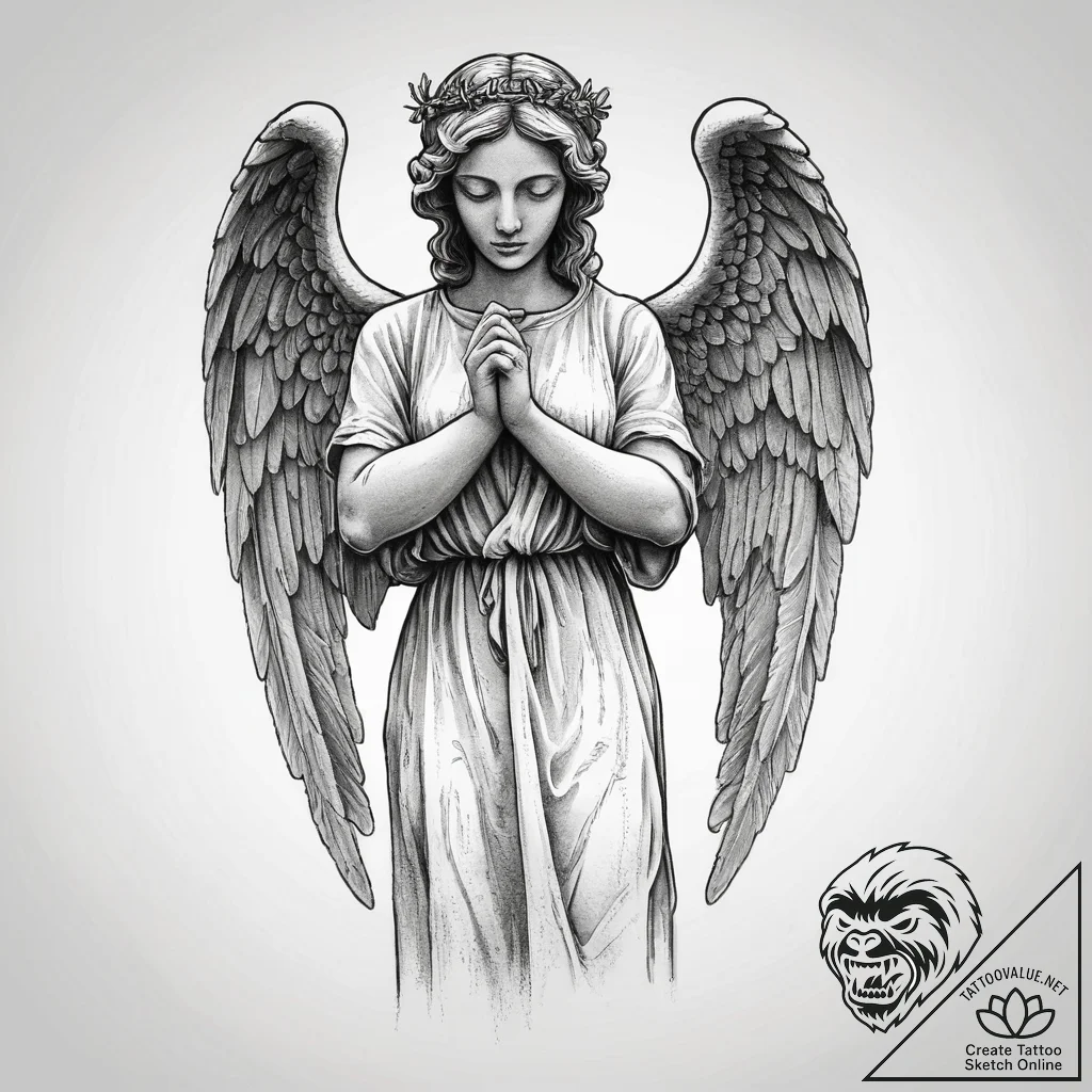 A weeping angel statue, artistic tattoo sketc... - tattoo sketch (№1755724865_0, 20.08.2025 21:21) — tattoovalue.net