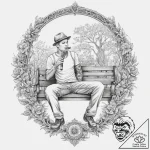 A person playing a harmonica on a porch swing… – tattoo sketch (№1755725073_0, 20.08.2025 21:24) — tattoovalue.net