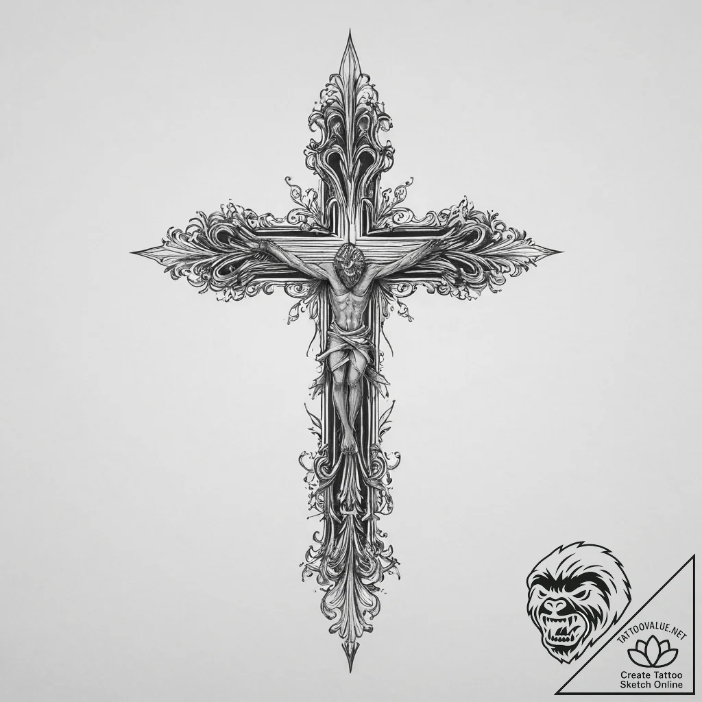 Elder, concept art for tattoo, detailed cross... - tattoo sketch (№1755726725_0, 20.08.2025 21:52) — tattoovalue.net