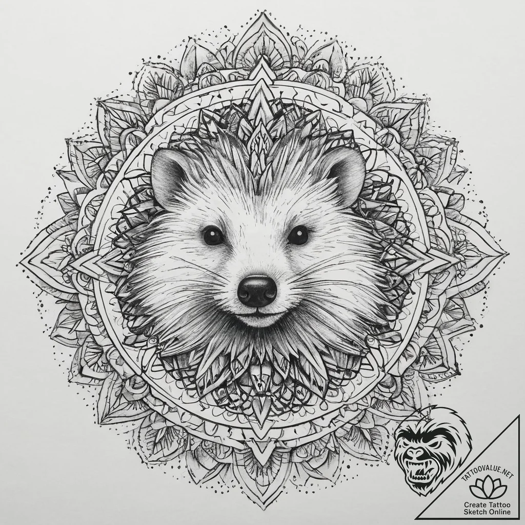 Hedgehog, ink illustration for tattoo, geomet... - tattoo sketch (№1755727340_0, 20.08.2025 22:02) — tattoovalue.net