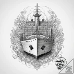 A massive container ship navigating through a… – tattoo sketch (№1755730886_0, 20.08.2025 23:01) — tattoovalue.net