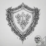 Tattoo design a shield with a stylized symbol… – tattoo sketch (№1755732337_0, 20.08.2025 23:25) — tattoovalue.net