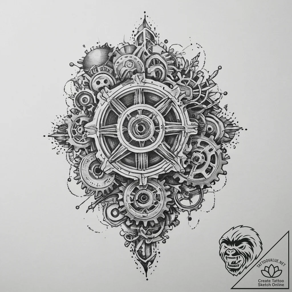 Gears, tattoo sketch design, on a clean white... - tattoo sketch (№1755732748_0, 20.08.2025 23:32) — tattoovalue.net