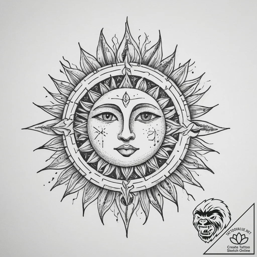Tattoo sketch a stylized sun or moon with the... - tattoo sketch (№1755732958_0, 20.08.2025 23:35) — tattoovalue.net