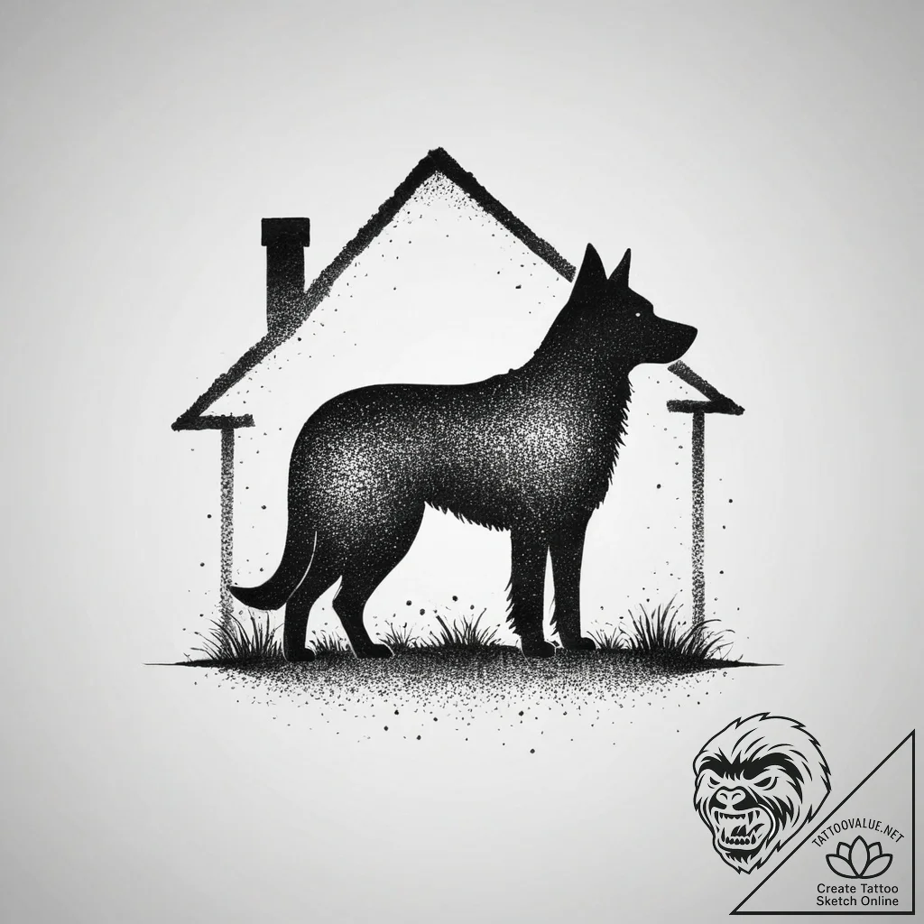 Tattoo design a loyal dog's silhouette guardi... - tattoo sketch (№1755734617_0, 21.08.2025 00:03) — tattoovalue.net
