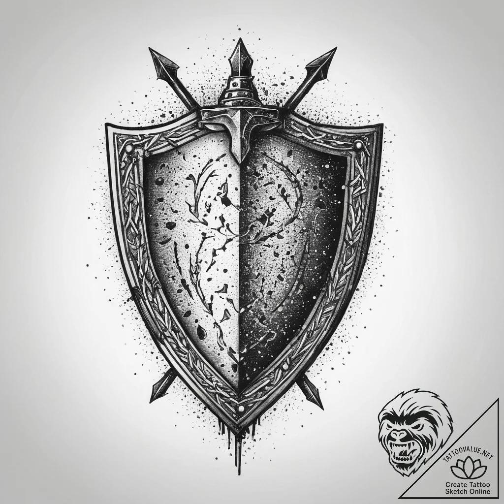 Tattoo sketch a medieval shield with a single... - tattoo sketch (№1755735854_0, 21.08.2025 00:24) — tattoovalue.net