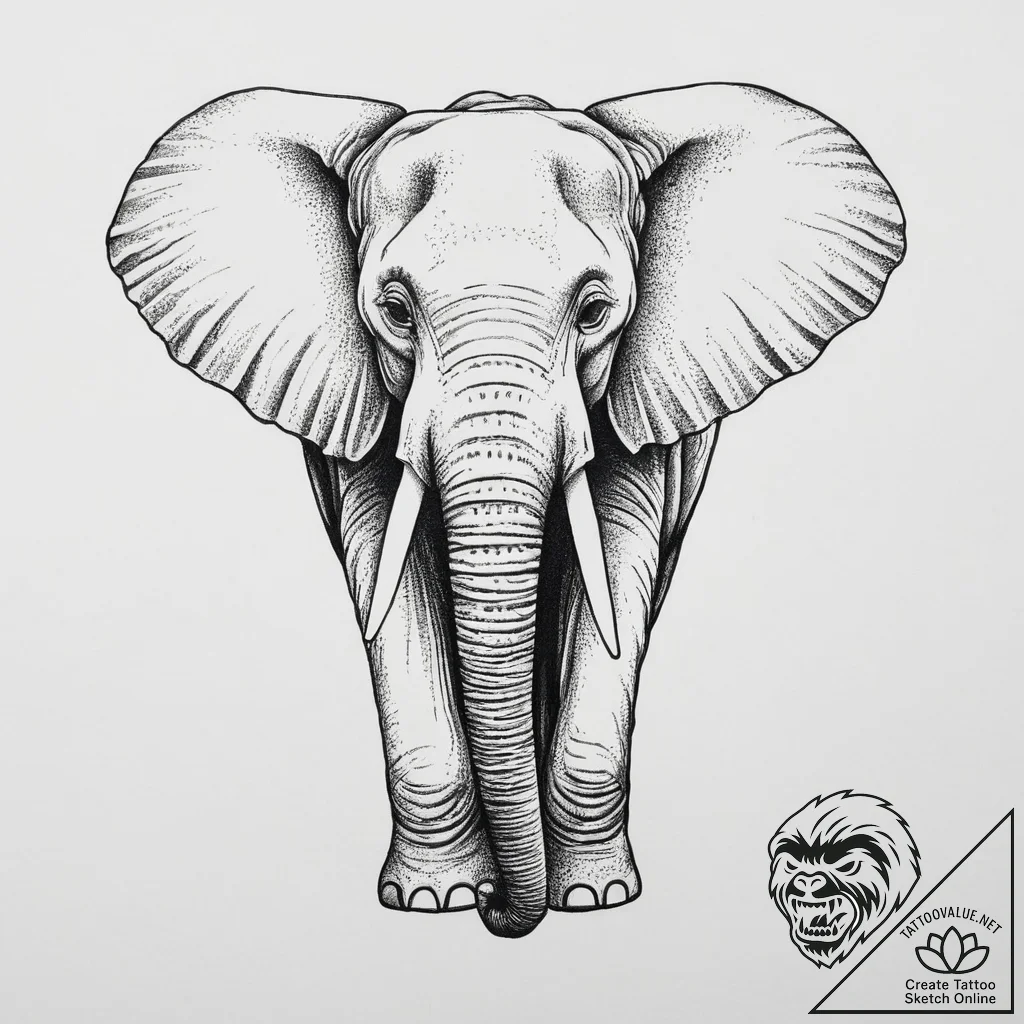 Elephant, tattoo flash sheet design, dotwork... - tattoo sketch (№1755736052_0, 21.08.2025 00:27) — tattoovalue.net