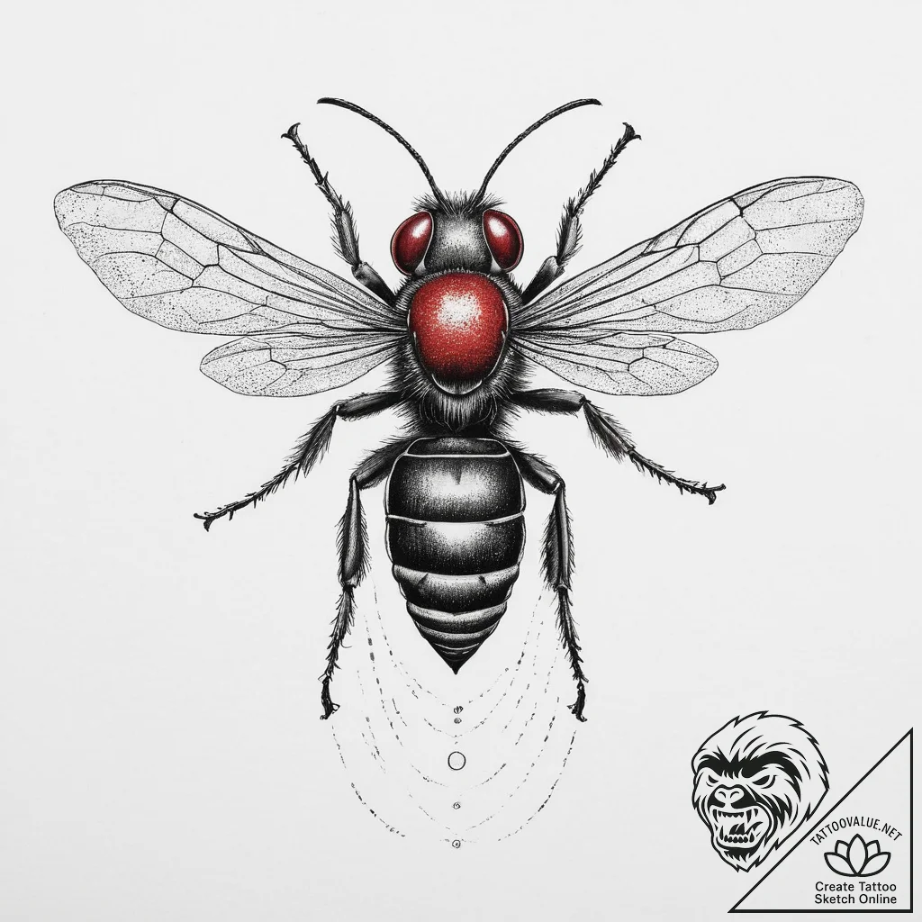 Wasp, concept art for tattoo, soft whip shadi... - tattoo sketch (№1755736250_0, 21.08.2025 00:30) — tattoovalue.net