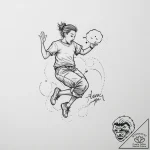 Tattoo sketch a pixel art character jumping o… – tattoo sketch (№1755736448_0, 21.08.2025 00:34) — tattoovalue.net