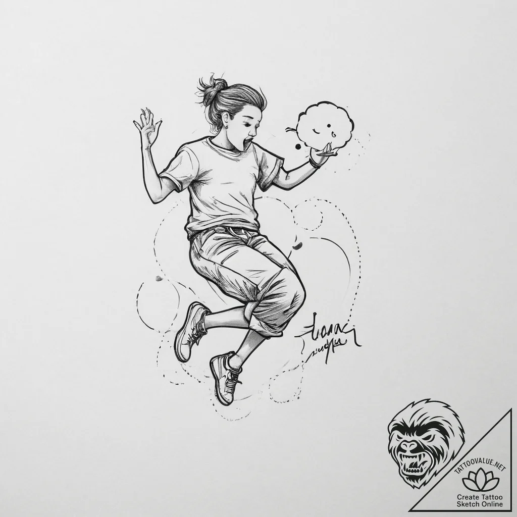 Tattoo sketch a pixel art character jumping o... - tattoo sketch (№1755736448_0, 21.08.2025 00:34) — tattoovalue.net