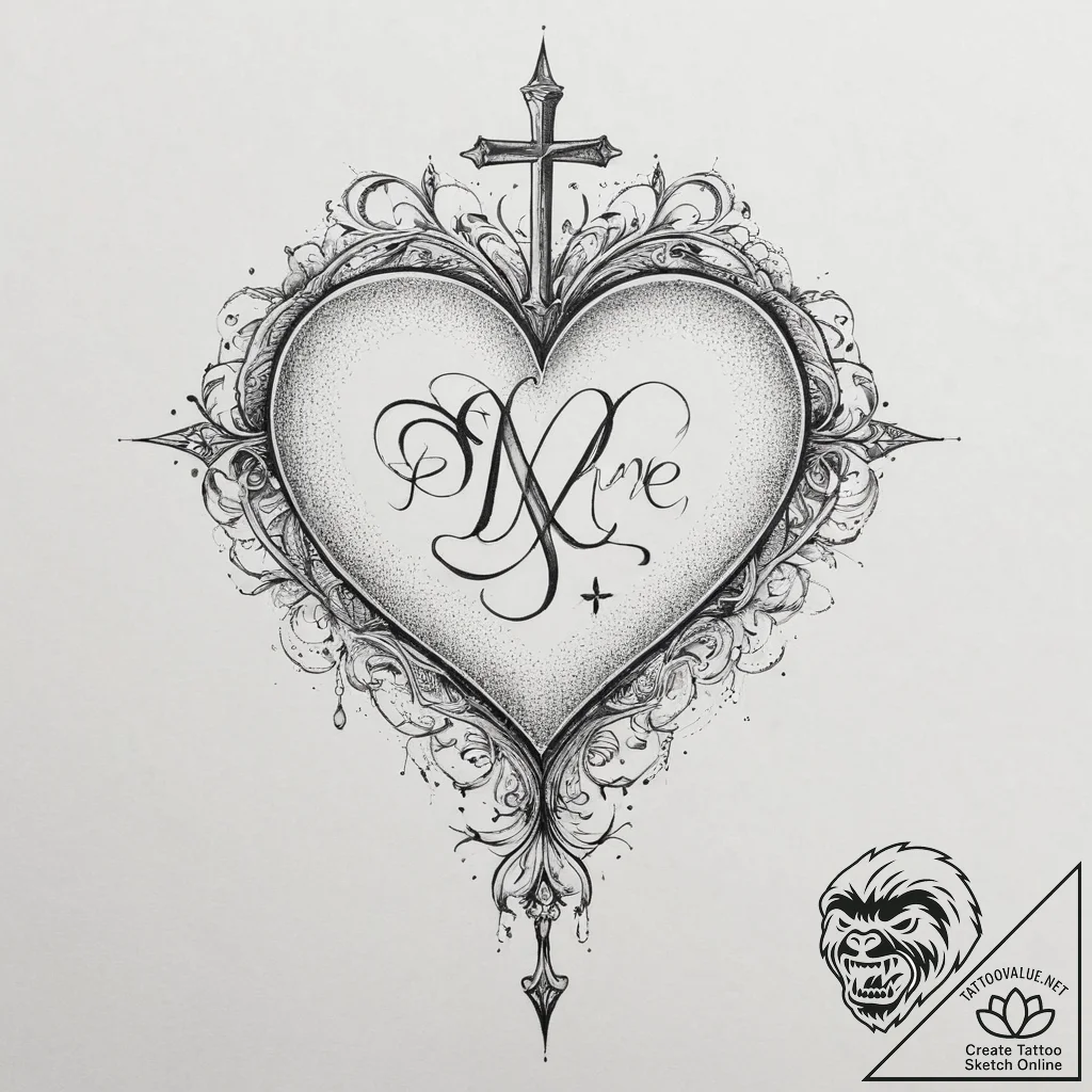 Tattoo sketch a heart silhouette made of a fa... - tattoo sketch (№1755737628_0, 21.08.2025 00:53) — tattoovalue.net