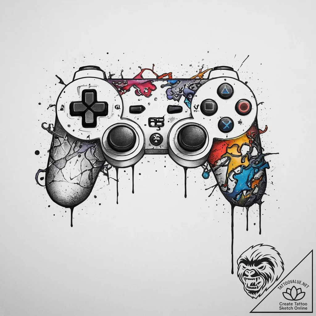 Tattoo sketch a broken controller symbolizing... - tattoo sketch (№1755738422_0, 21.08.2025 01:07) — tattoovalue.net