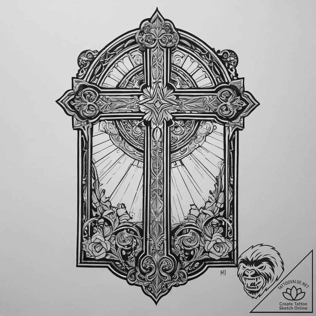 A shot of a stained-glass window with sunligh... - tattoo sketch (№1755738819_0, 21.08.2025 01:13) — tattoovalue.net
