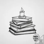 A stack of old books with a lit candle on top… – tattoo sketch (№1755739017_0, 21.08.2025 01:16) — tattoovalue.net