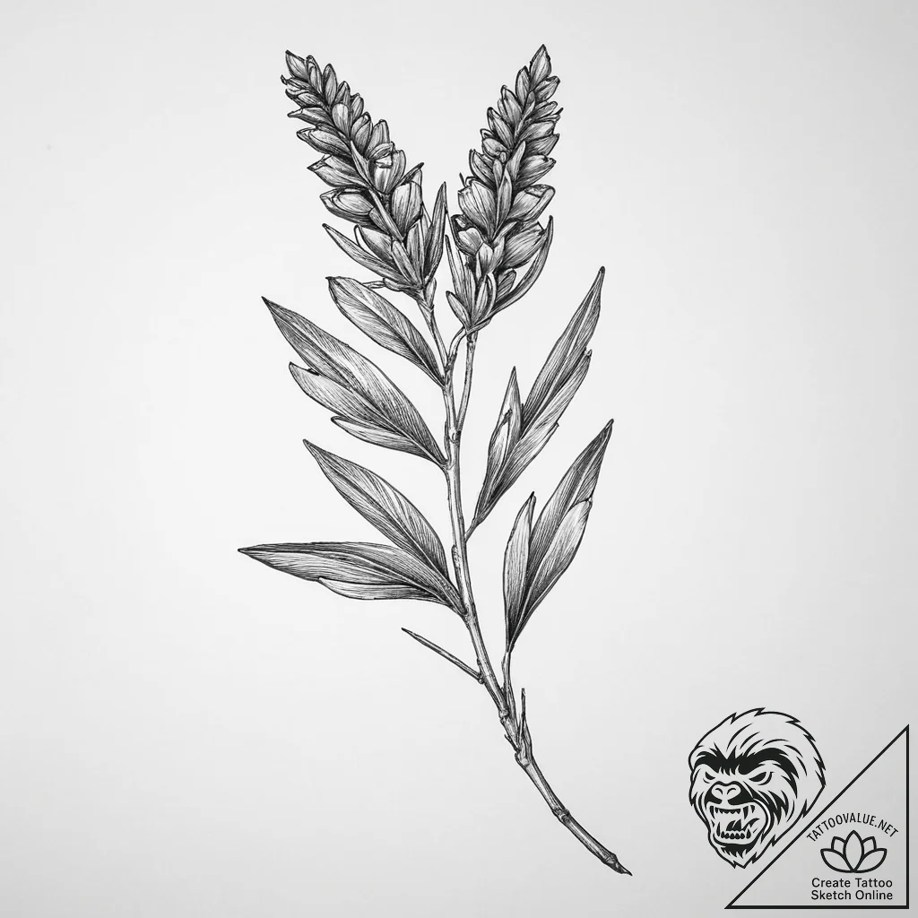 Tattoo sketch a minimalist lavender sprig, fo... - tattoo sketch (№1755739412_0, 21.08.2025 01:23) — tattoovalue.net