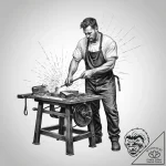 A detailed portrait of a blacksmith at work,… – tattoo sketch (№1755739610_0, 21.08.2025 01:26) — tattoovalue.net