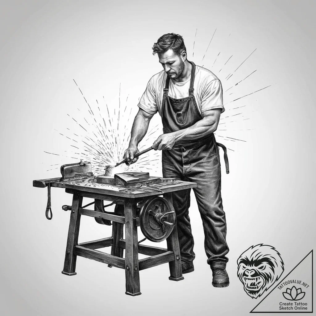 A detailed portrait of a blacksmith at work,... - tattoo sketch (№1755739610_0, 21.08.2025 01:26) — tattoovalue.net