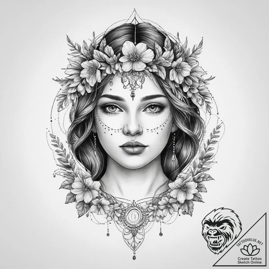 Tattoo sketch: lada, depicted as a beautiful... - tattoo sketch (№1755740006_0, 21.08.2025 01:33) — tattoovalue.net