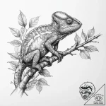A chameleon perfectly camouflaged on a leafy… – tattoo sketch (№1755740604_0, 21.08.2025 01:43) — tattoovalue.net