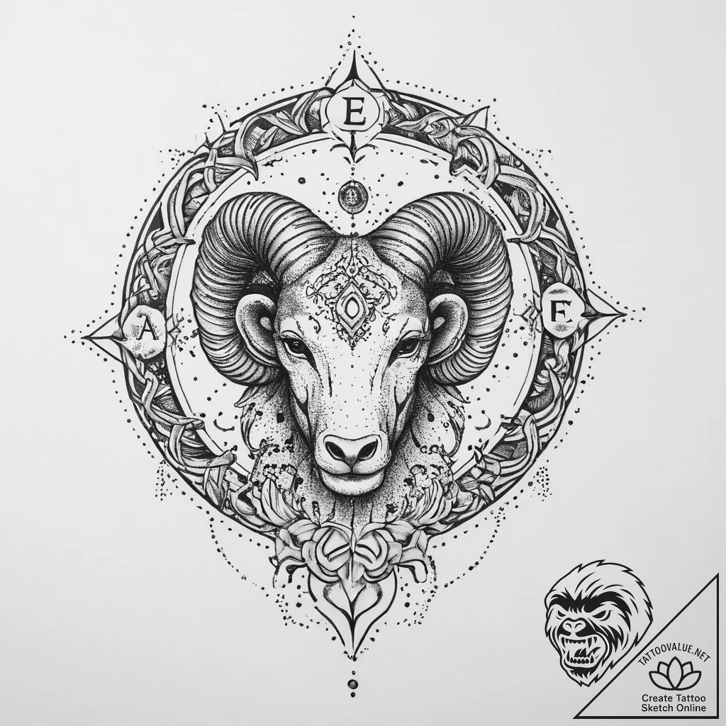 Tattoo sketch a zodiac glyph made of a specif... - tattoo sketch (№1755742400_0, 21.08.2025 02:13) — tattoovalue.net