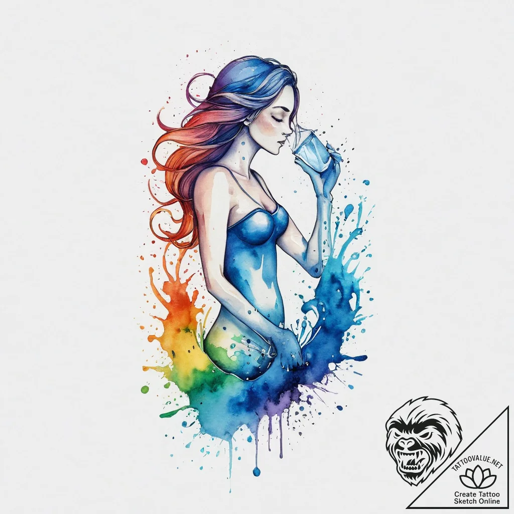 Tattoo sketch aquarius's water-bearer, styliz... - tattoo sketch (№1755742599_0, 21.08.2025 02:16) — tattoovalue.net