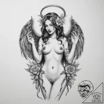 Full body view of a naked woman that has devi… – sketch, black & white – tattoo sketch (№1755743063_0, 21.08.2025 02:24) — tattoovalue.net