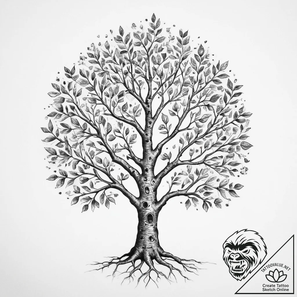 Tattoo sketch a tree with leaves that are fin... - tattoo sketch (№1755743596_0, 21.08.2025 02:33) — tattoovalue.net