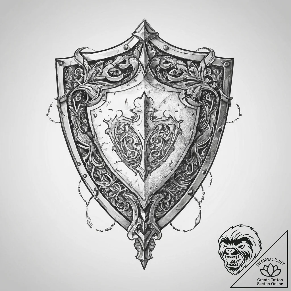 Tattoo design a weathered medieval shield bea... - tattoo sketch (№1755743792_0, 21.08.2025 02:36) — tattoovalue.net