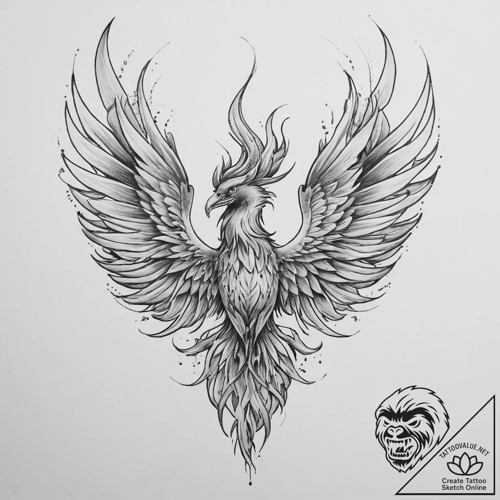 Tattoo sketch a phoenix rising from subtle fl... - tattoo sketch (№1755743988_0, 21.08.2025 02:39) — tattoovalue.net