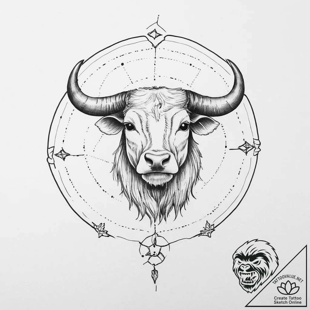 Zodiac sign taurus with name kailer anderson... - tattoo sketch (№1755744213_0, 21.08.2025 02:43) — tattoovalue.net