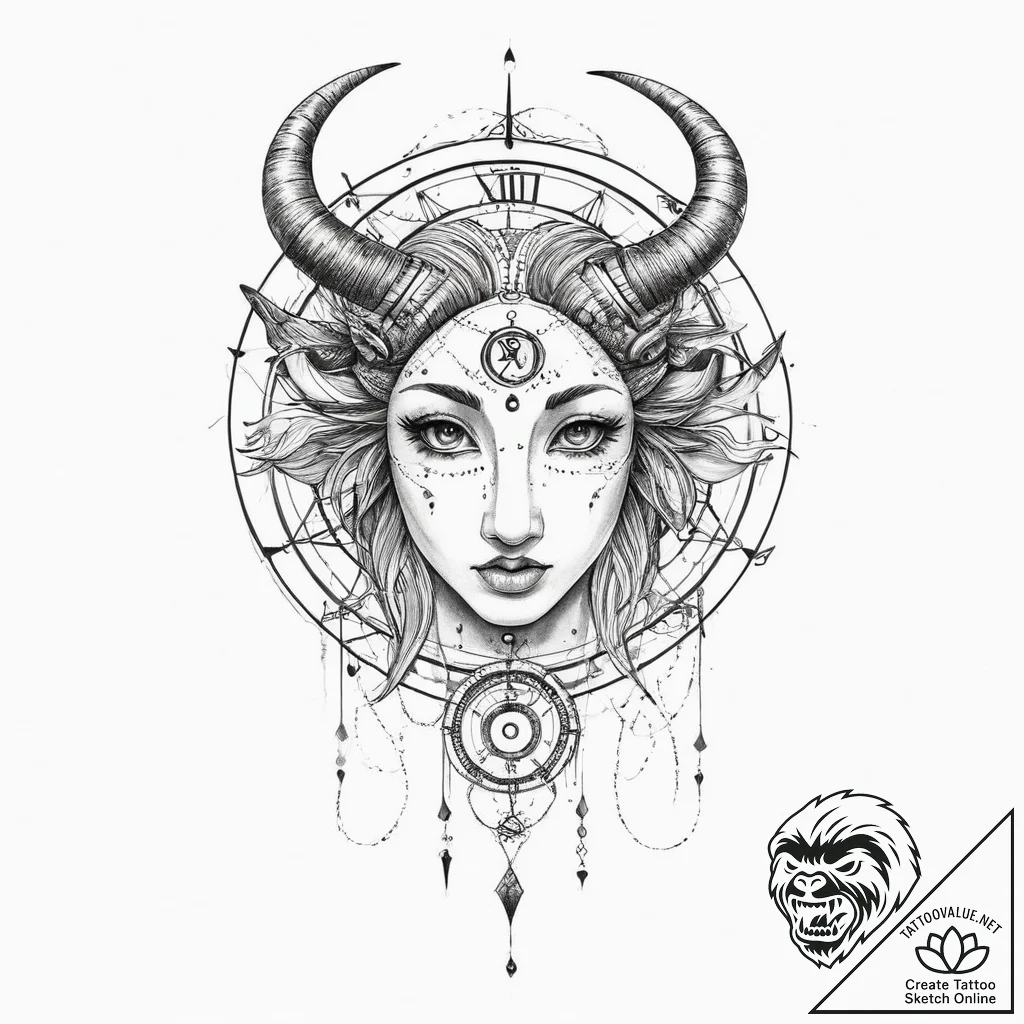 Tattoo sketch a zodiac glyph drawn in a uniqu... - tattoo sketch (№1755744590_0, 21.08.2025 02:49) — tattoovalue.net