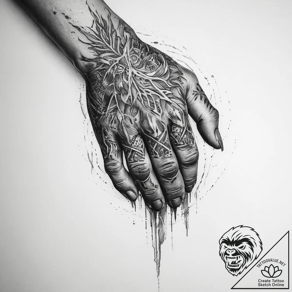 Tattoo sketch: a close-up of svarog's hands,... - tattoo sketch (№1755744987_0, 21.08.2025 02:56) — tattoovalue.net
