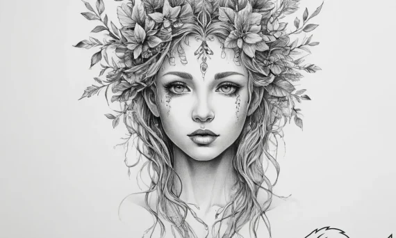 Dryad or tree nymph - tattoo sketch (№1755745185_0, 21.08.2025 02:59) — tattoovalue.net