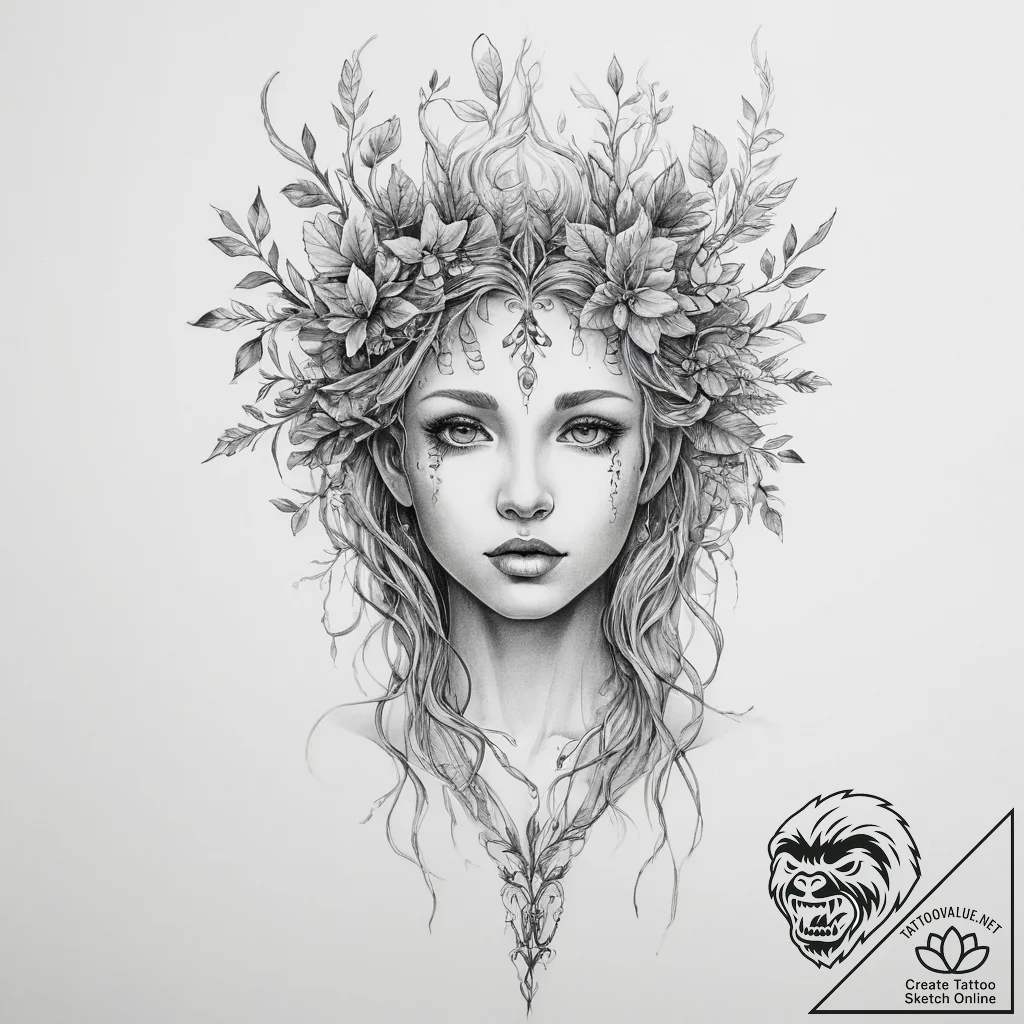Dryad or tree nymph - tattoo sketch (№1755745185_0, 21.08.2025 02:59) — tattoovalue.net