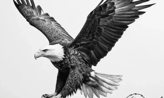 Tattoo design a majestic bald eagle in flight... - tattoo sketch (№1755746188_0, 21.08.2025 03:16) — tattoovalue.net