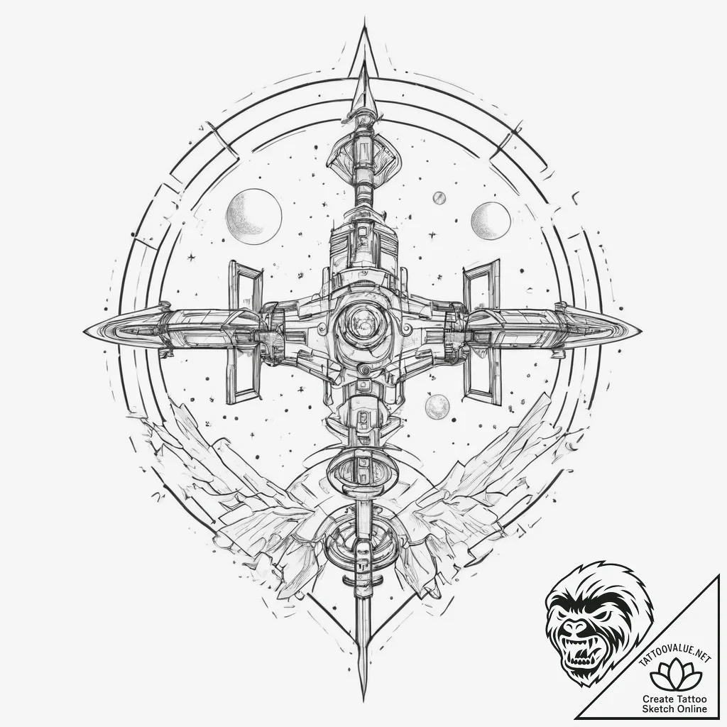 Tattoo design a stylized space station interi... - tattoo sketch (№1755746585_0, 21.08.2025 03:23) — tattoovalue.net
