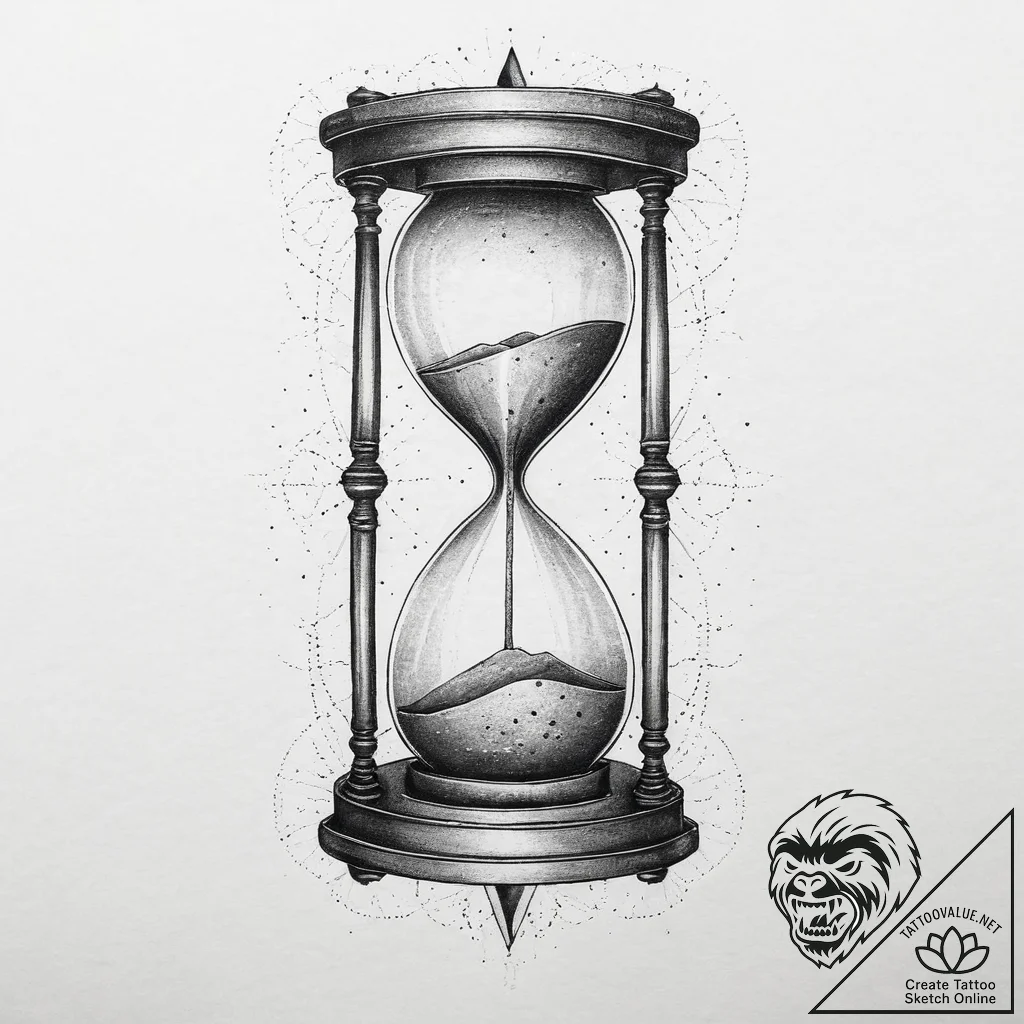 Tattoo design a stylized hourglass with sand... - tattoo sketch (№1755746784_0, 21.08.2025 03:26) — tattoovalue.net