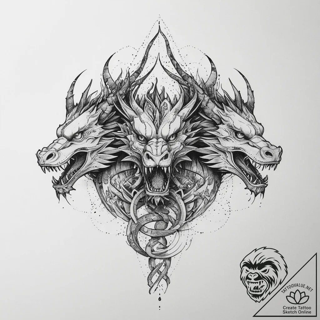 A powerful blackwork tattoo of the zmei goryn... - tattoo sketch (№1755748586_0, 21.08.2025 03:56) — tattoovalue.net