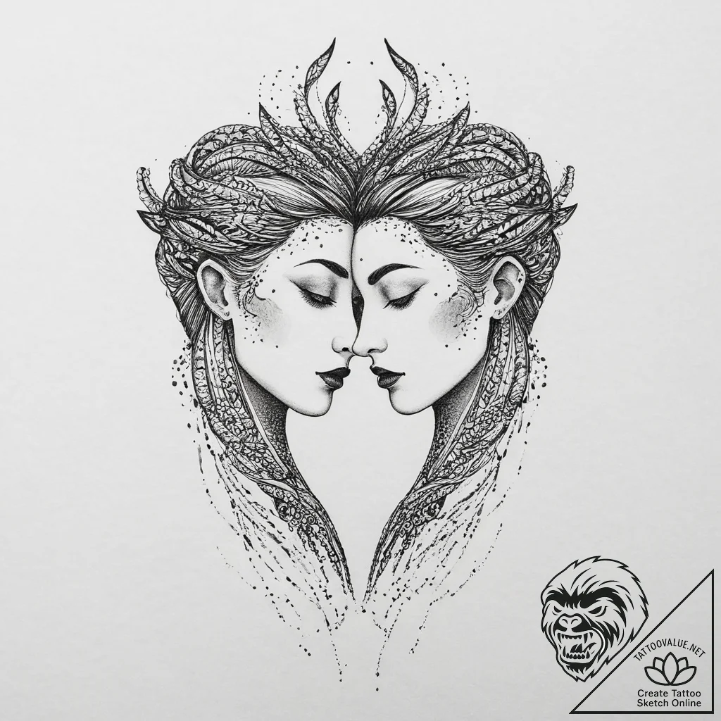 Tattoo sketch gemini twins, one made of light... - tattoo sketch (№1755748985_0, 21.08.2025 04:03) — tattoovalue.net