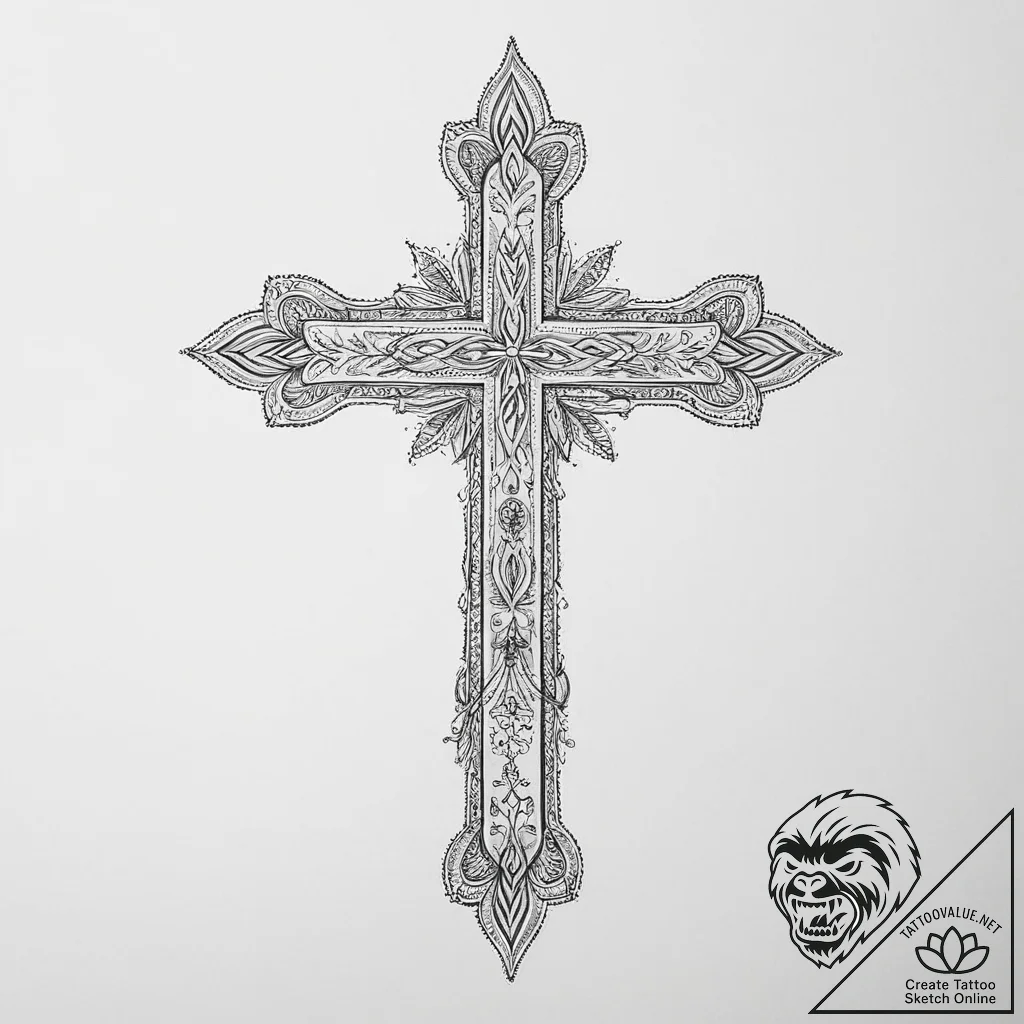 Latin cross, concept art for tattoo, on a cle... - tattoo sketch (№1755749185_0, 21.08.2025 04:06) — tattoovalue.net
