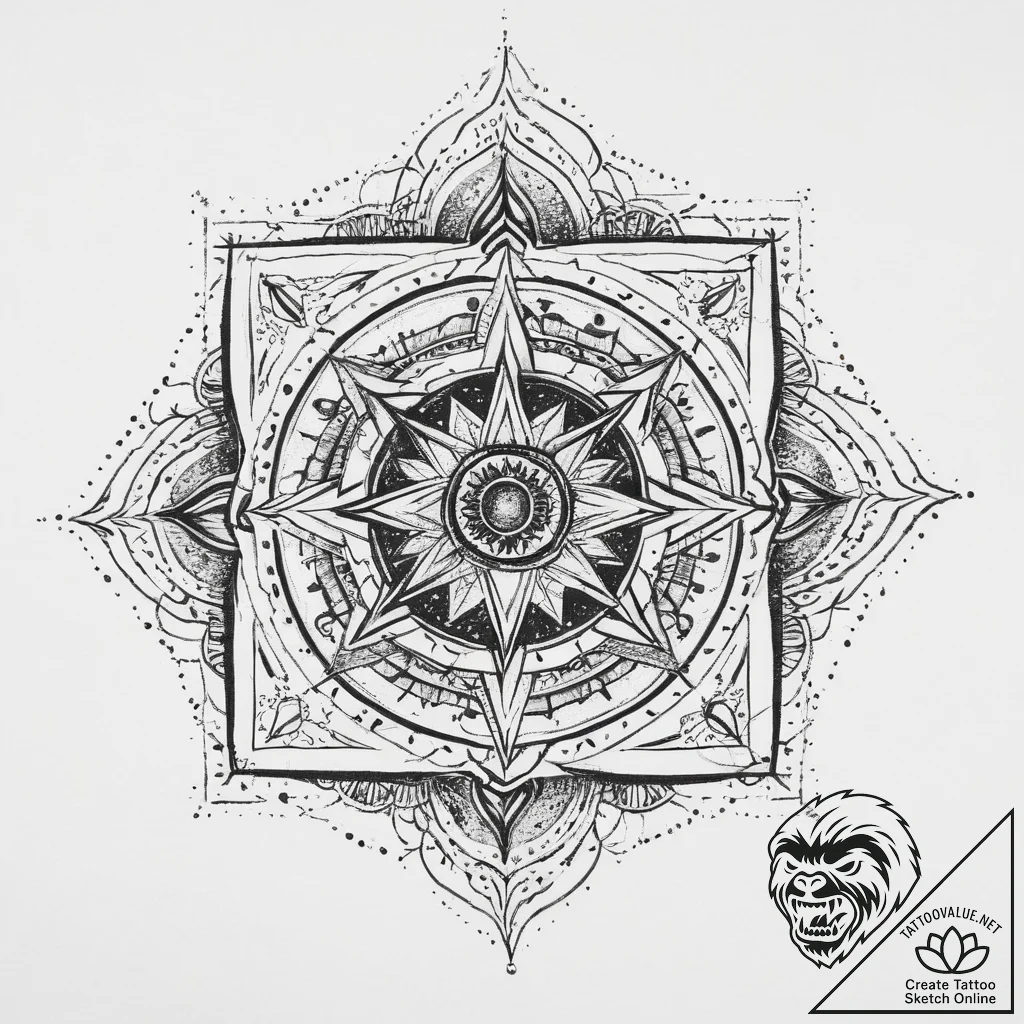 Tattoo design: a geometric mandala incorporat... - tattoo sketch (№1755749582_0, 21.08.2025 04:13) — tattoovalue.net