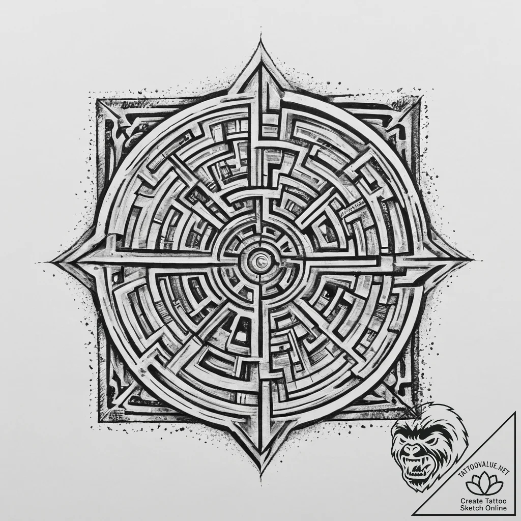 Tattoo design a labyrinth with a clear path l... - tattoo sketch (№1755749977_0, 21.08.2025 04:19) — tattoovalue.net