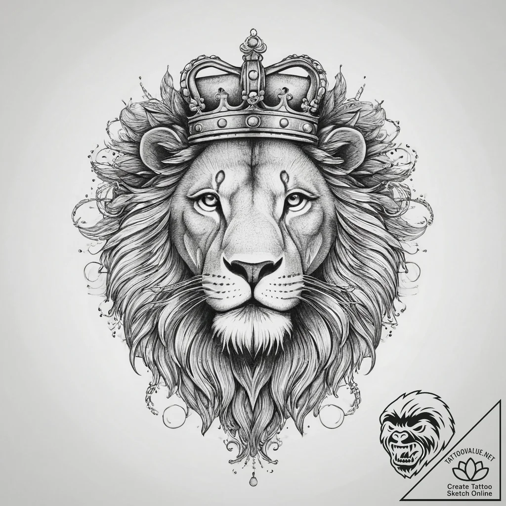 Lion with crown, tattoo flash sheet design, m... - tattoo sketch (№1755750580_0, 21.08.2025 04:29) — tattoovalue.net