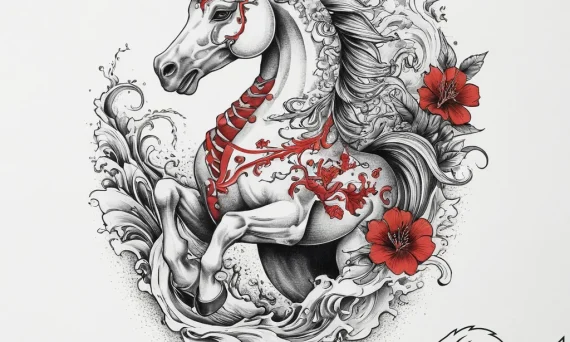 Carousel horse, ink illustration for tattoo,... - tattoo sketch (№1755750779_0, 21.08.2025 04:32) — tattoovalue.net