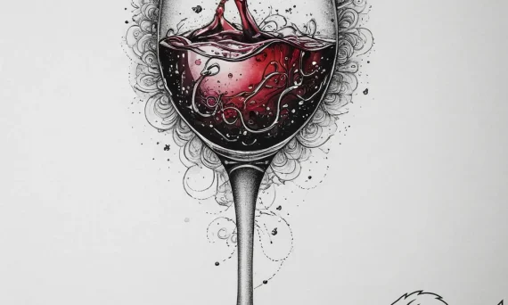 A glass of red wine being swirled, showing th... - tattoo sketch (№1755750979_0, 21.08.2025 04:36) — tattoovalue.net