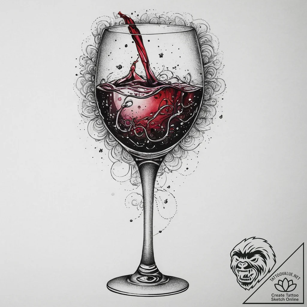 A glass of red wine being swirled, showing th... - tattoo sketch (№1755750979_0, 21.08.2025 04:36) — tattoovalue.net